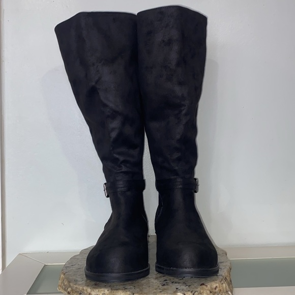 Dream Cloud Faux-Leather Black Casual Buckle Detailed Riding Boot Women Size 12 - Picture 6 of 16